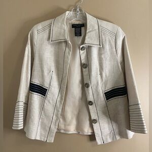 Anne Carson Buttoned Jacket Creamy Beige Linen Blazer Oatmeal Toned
